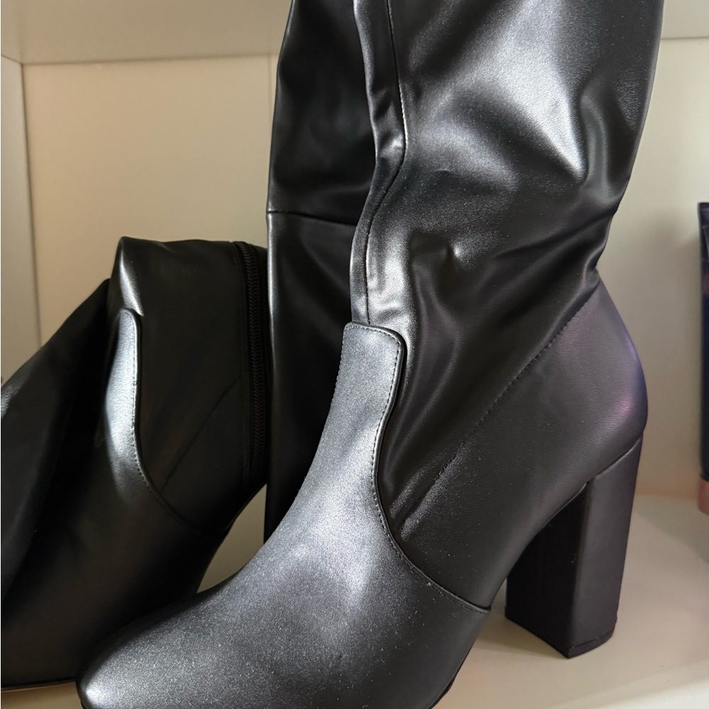 Aldo Black Heeled Boots with Glossy Finish